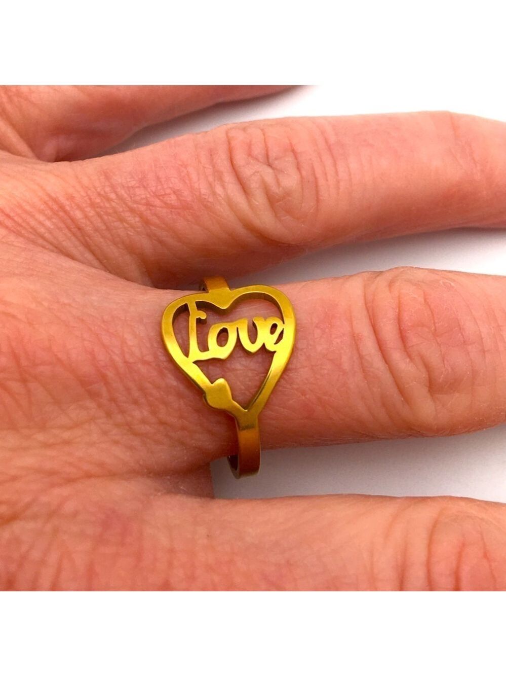 Stainless Steel Gold Love Heart Ring - Size 9